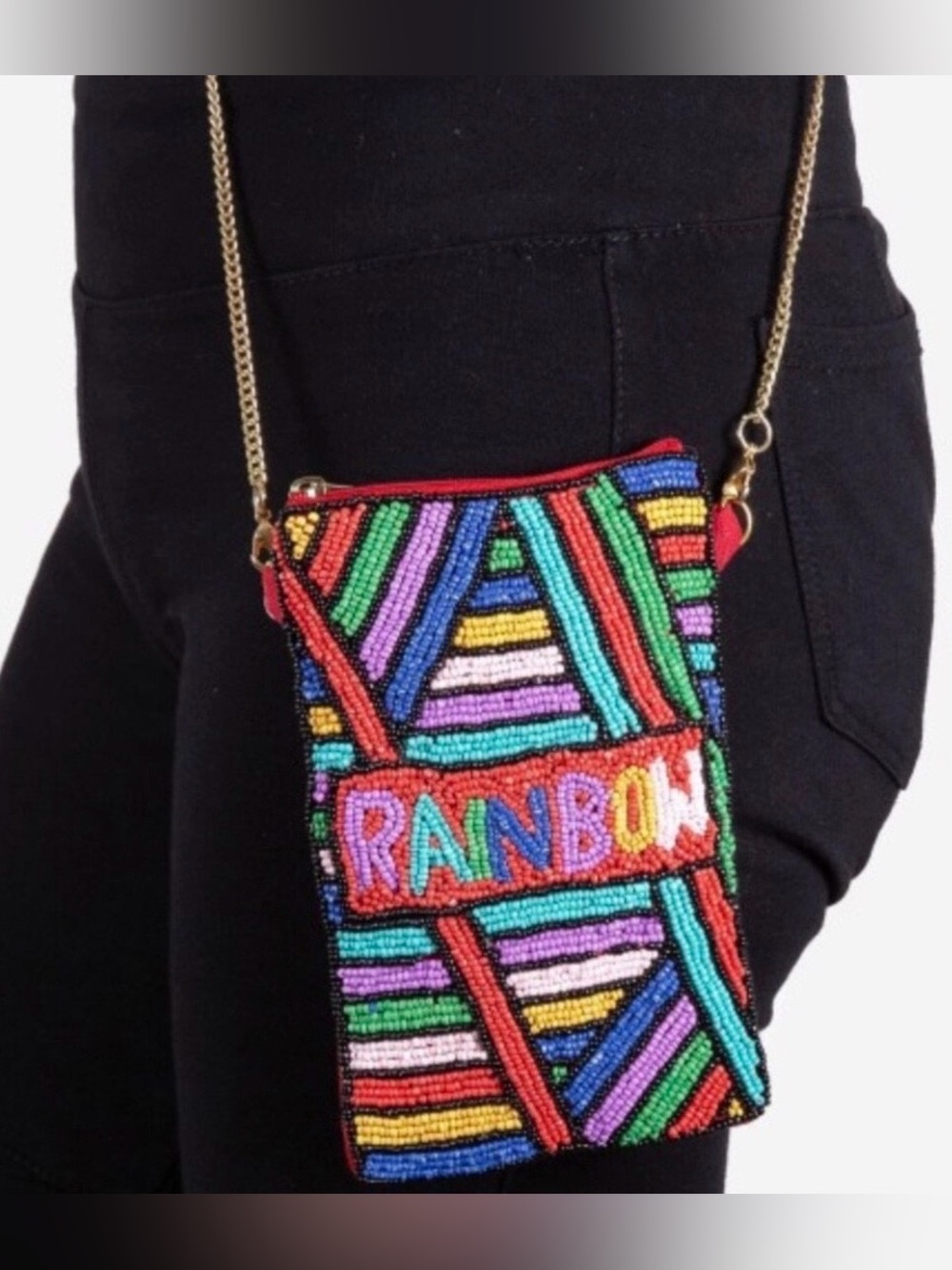Kay Lee Beaded Cross Body Bag RAINBOW Bright Purse Cell Phone holder NEW - Picture 3 of 4